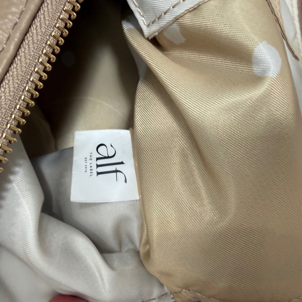 Alf the Label Leather Clutch Bag Grande Taupe Pebbled Gold Ring Ripple Carabiner - Picture 14 of 14